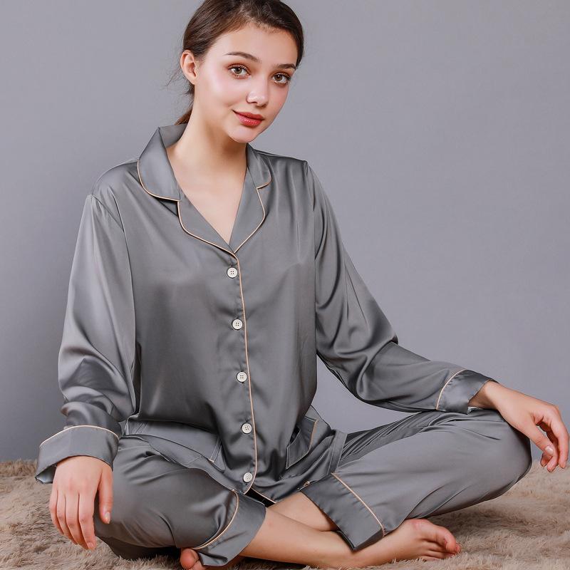 Solid Binding Trim Classic Mens Satin Pajamas Set