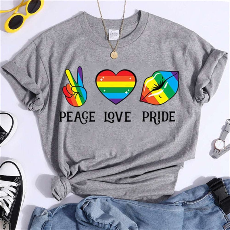Women T-shirts Clothes LGBT Peace Love Pride Graphic T-Shirt