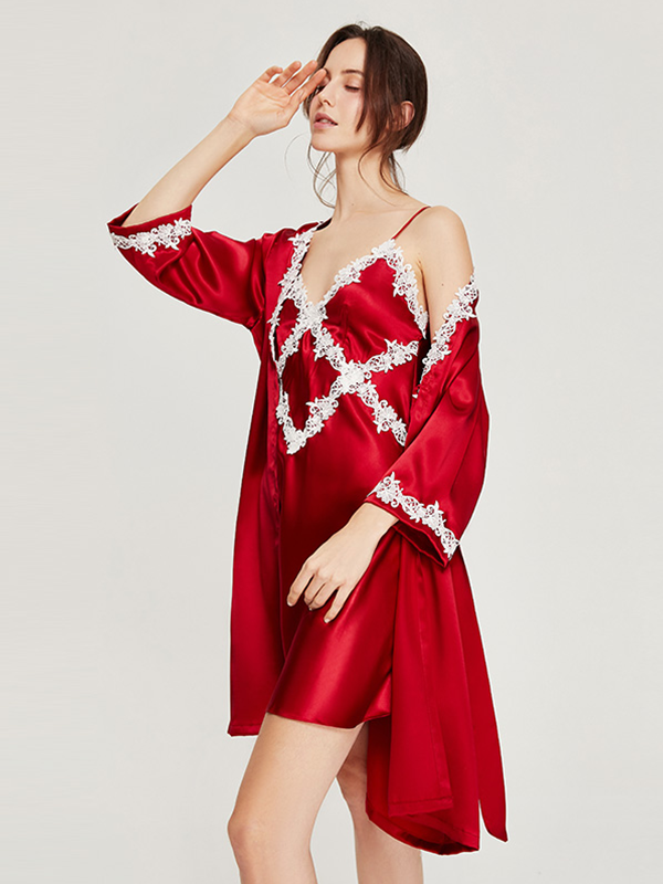 Luxury Lace Women's Elegant Silk Robe Set