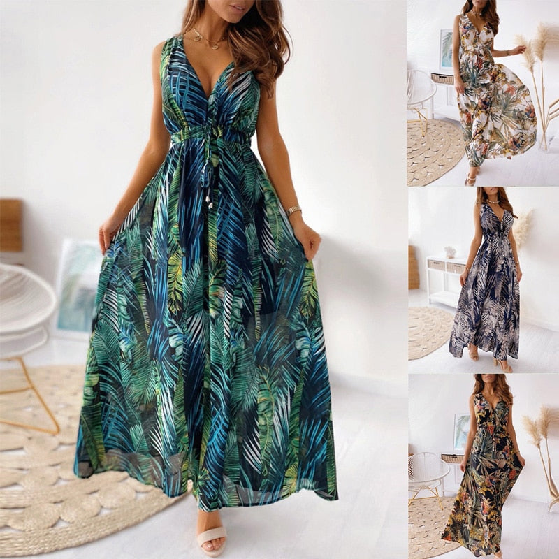Casual Beach Strap Sundress Vintage Maxi Dresses