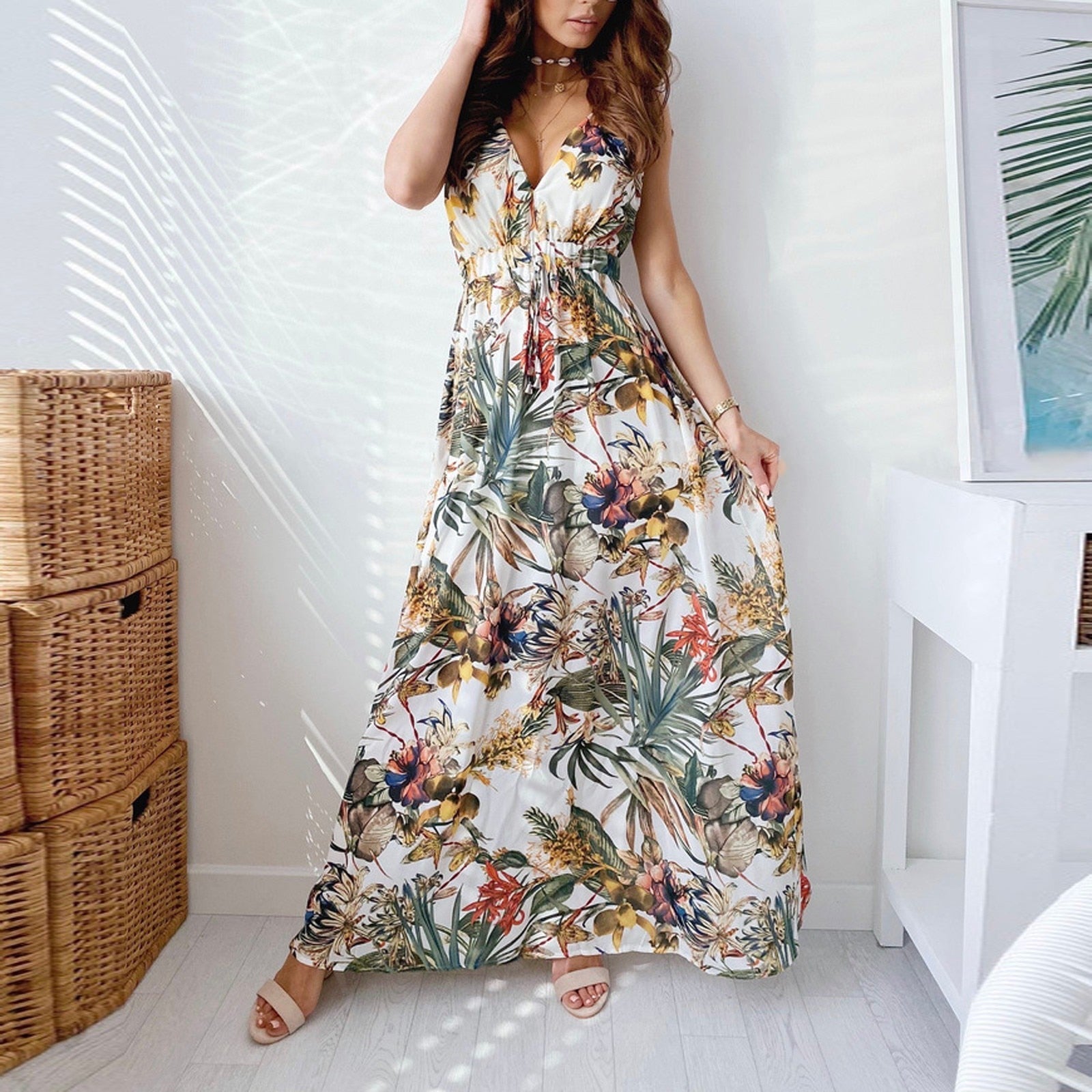 Casual Beach Strap Sundress Vintage Maxi Dresses