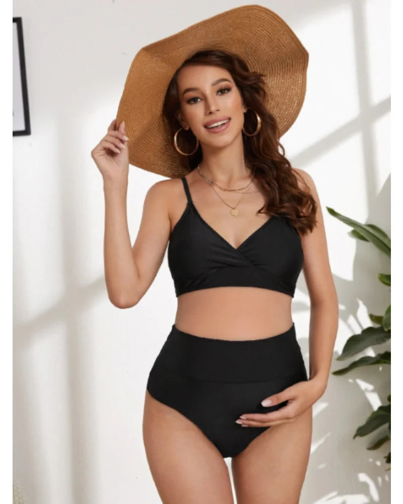 Women's Maternity Swimsuit Tankinis Set Sexy High Waist Backless Bikini Pregnancy Swimwear Beach Bathing Suits