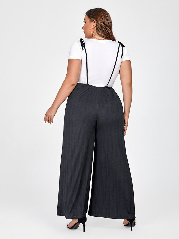 Plus Black Spaghetti Strap Wide Leg Jumpsuit Without Tee