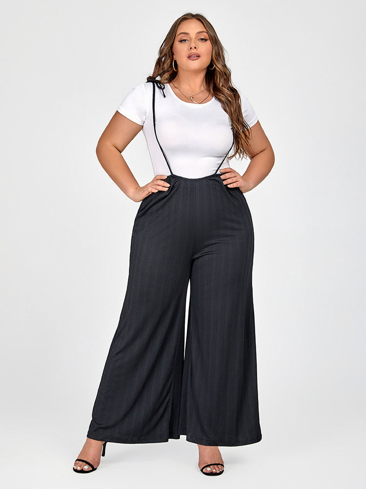 Plus Black Spaghetti Strap Wide Leg Jumpsuit Without Tee