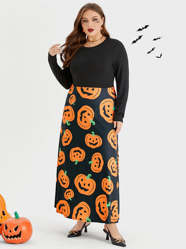 Halloween Pumpkin Print Maxi Dress