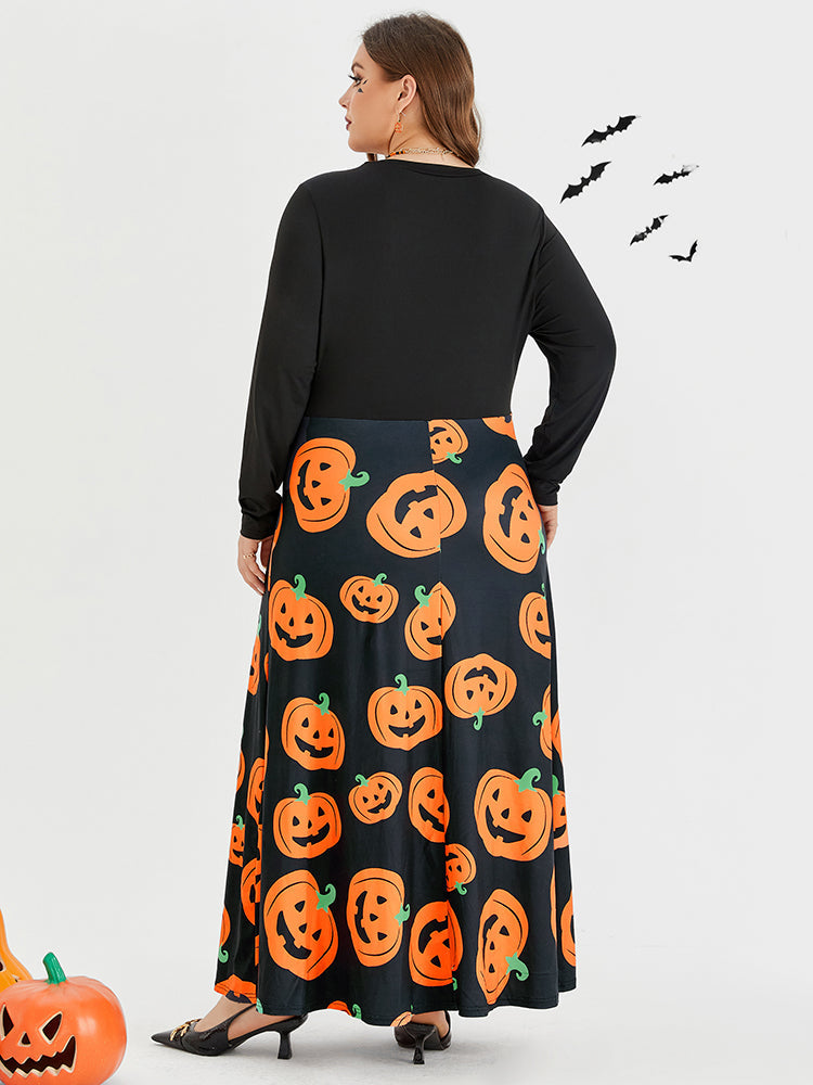Halloween Pumpkin Print Maxi Dress