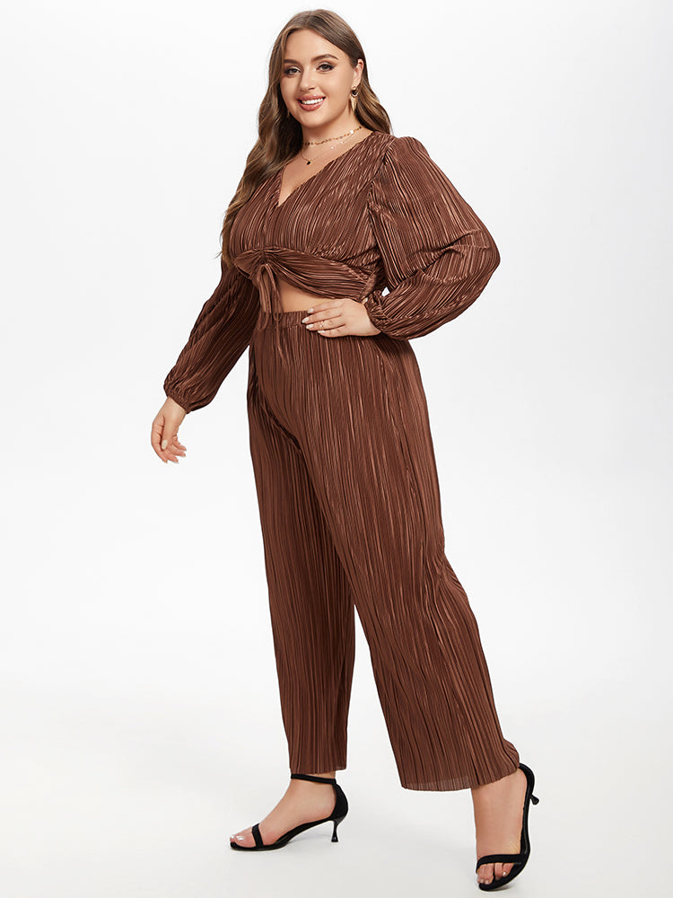 Drawstring Front Cut Out Lantern Sleeve Jumpsuit