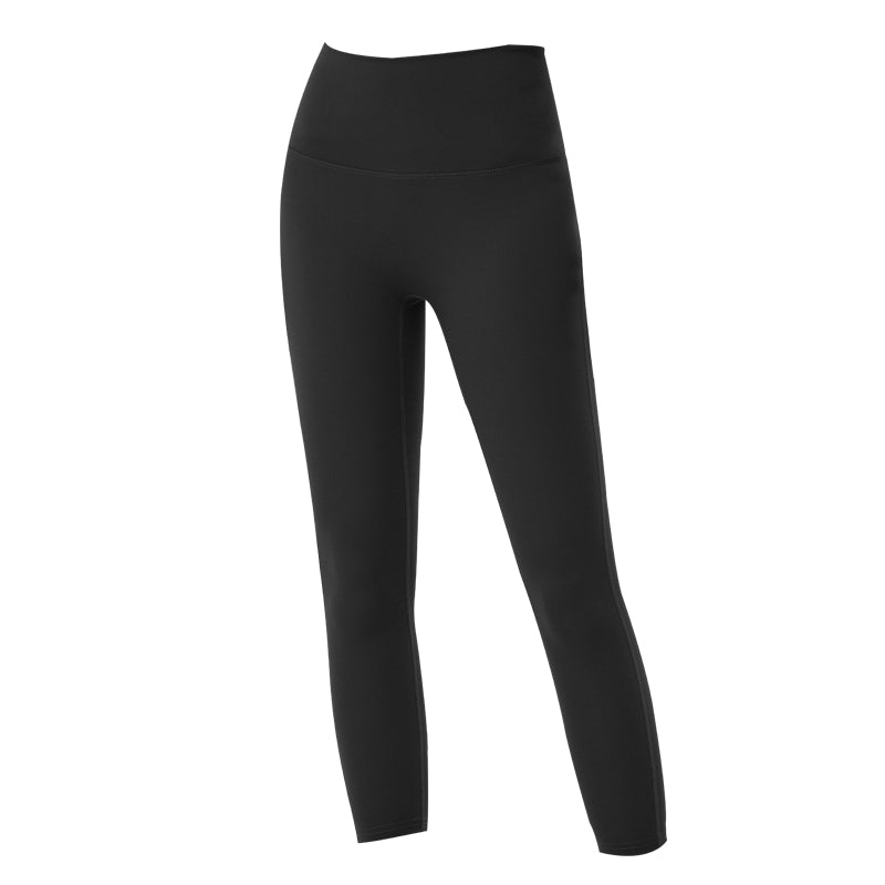Women Solid Color Quick-Drying High Waist Cropped Yoga Pants 7/8 Leggings with Pockets HKD20110