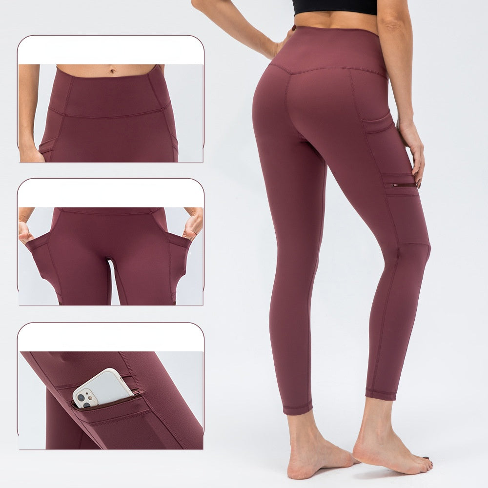 Women Nude Tight Double Sided Brushed Yoga Pants Quick Dry Running Fitness 7/8 Leggings 12369