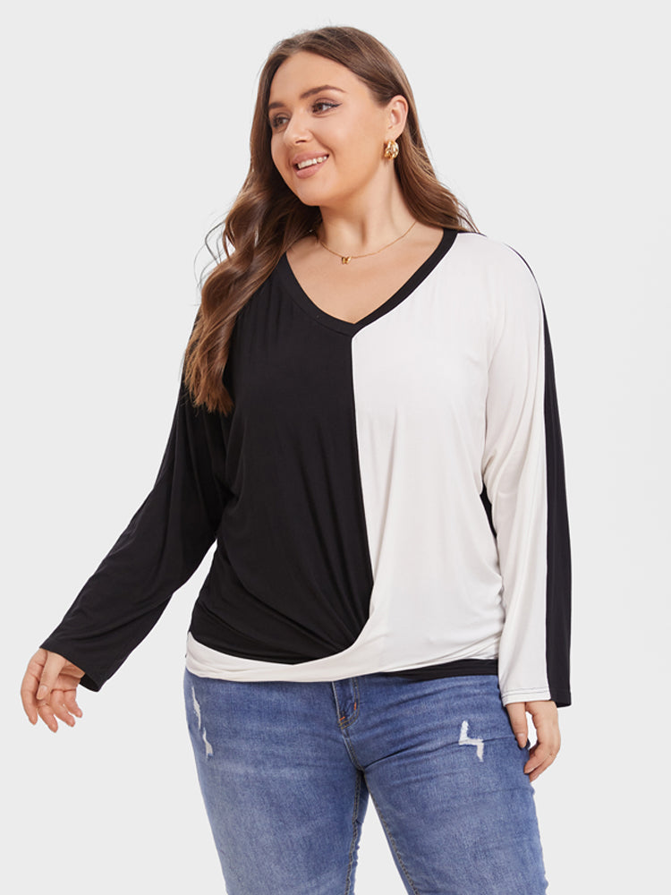 Two Tone Dolman Sleeve Ruched Tee