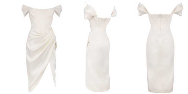 Colette Off Shoulder Satin Dress - Ivory