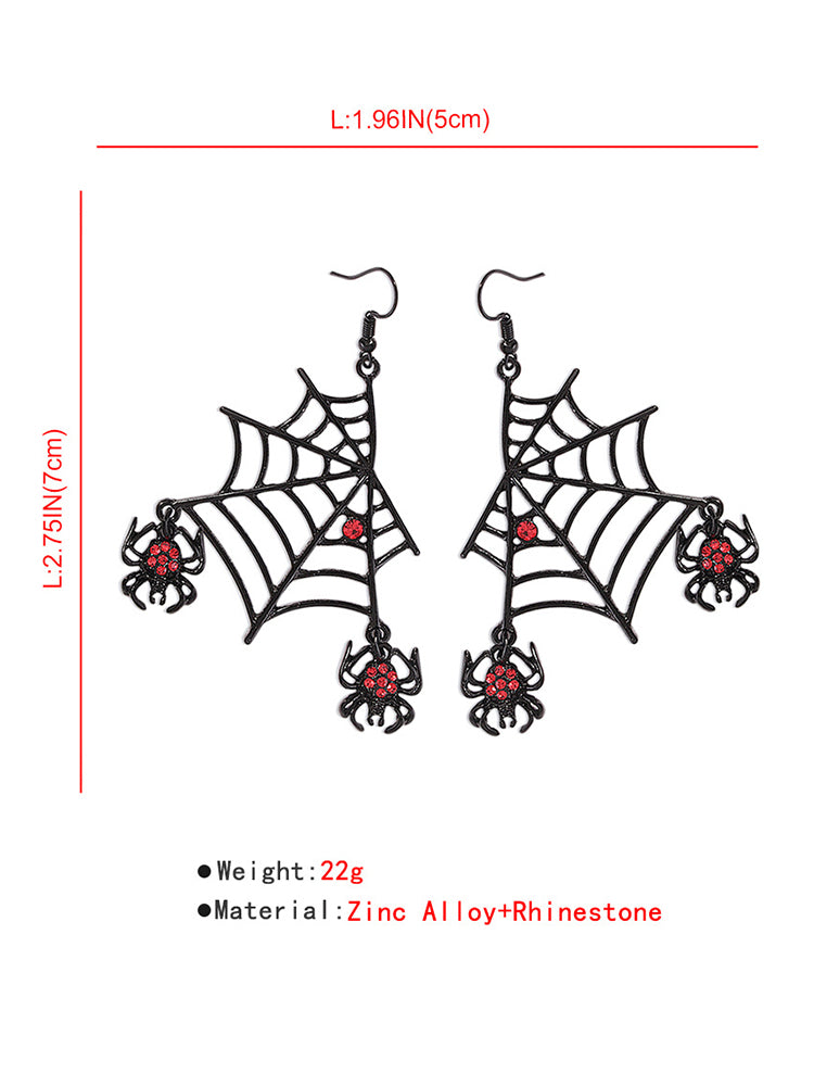 Halloween Spider Web & Spider Shaped Earrings With Gemstone  Inlay