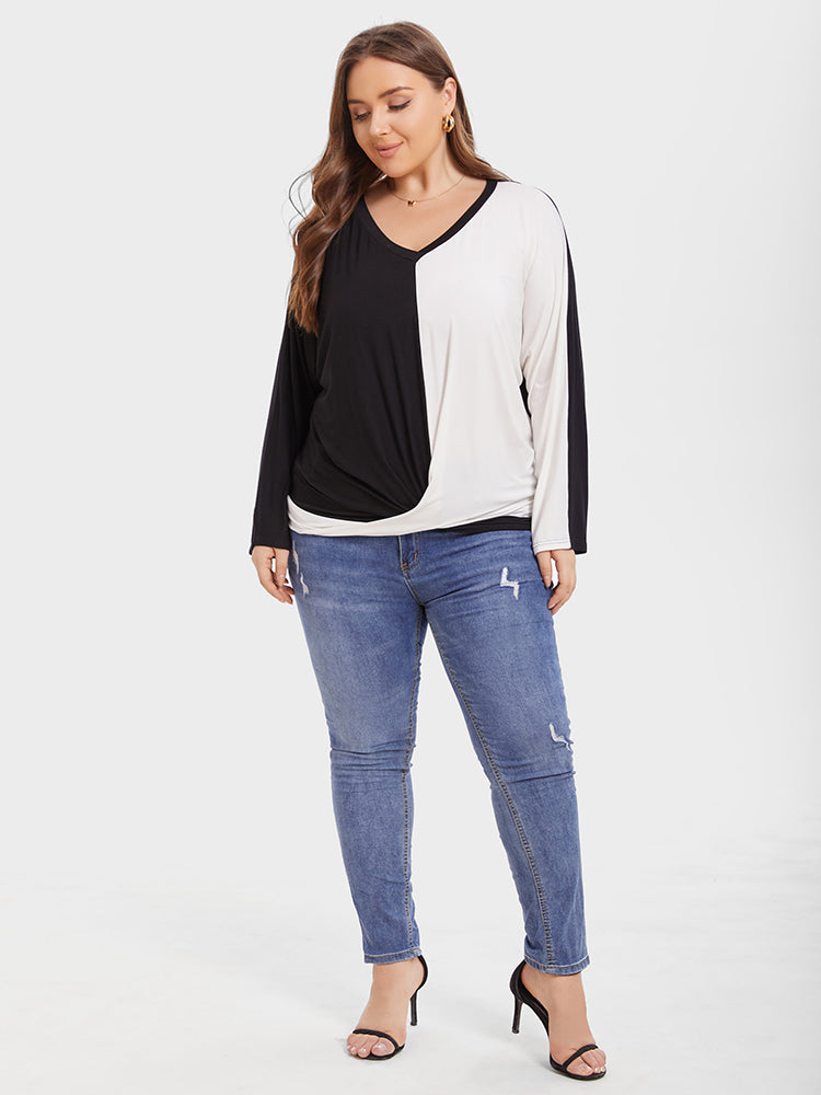 Two Tone Dolman Sleeve Ruched Tee