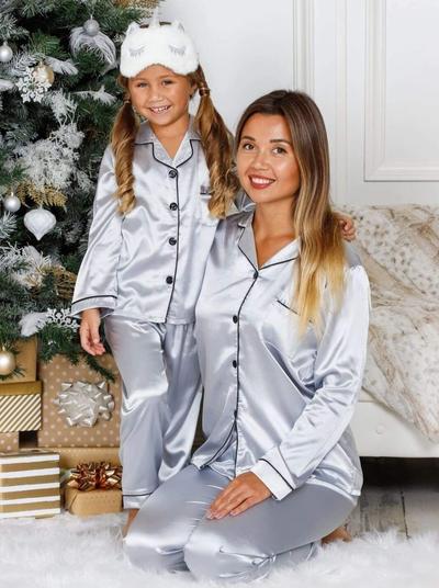Family Silky Long Sleeve Button Down Pajamas